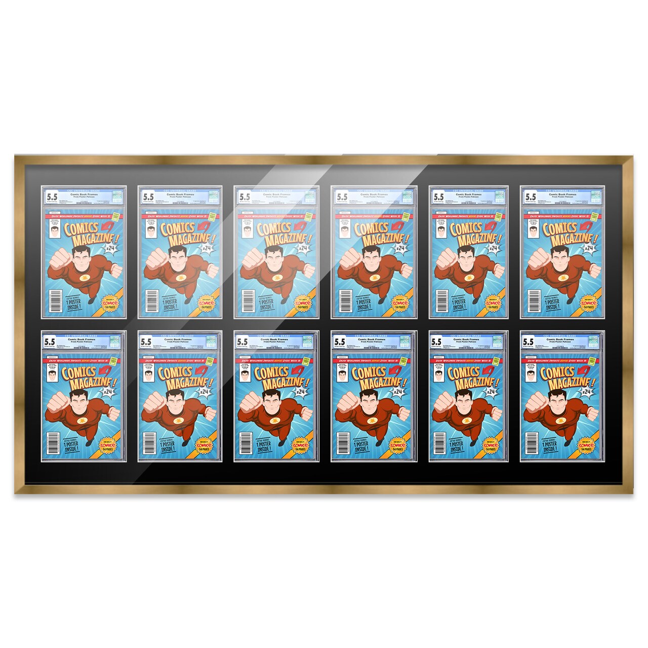 Comic Book Display Frame for CGC, PGX Graded, Slabed Comics - Bronze Wood Comic Frame With Black Mat for 8.125x13 Comics, 18 Frame Sizes